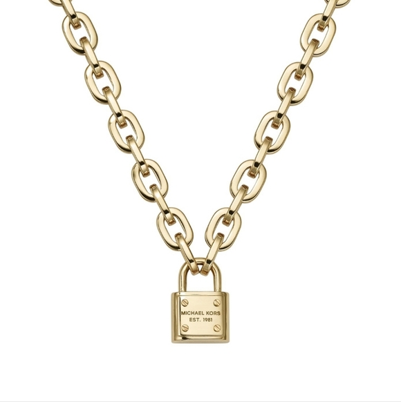 Michael Kors Jewelry - Michael Kors Chain Link Padlock Necklace 14k Gold Plated Stainless Steel NWT